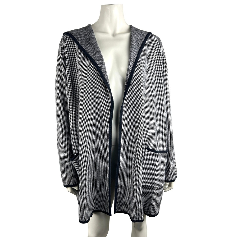 Adrienne Vittadini Hooded Open Front Cardigan Sweater Women 2X Black White